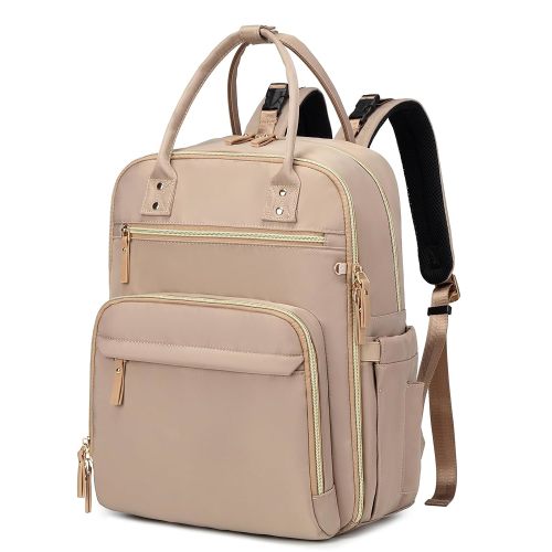 18 Pockets Diaper Bag Backpack with Waterproof Pockets and Stroller Buckle, Convertible Tote Bag (Light Mocha Mousse, Large)