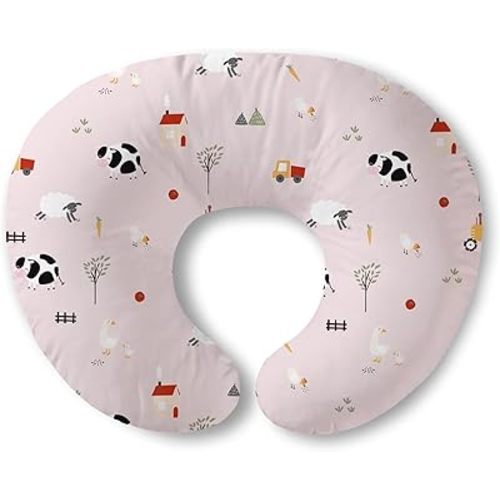 Little Grape Land Nursing Pillow for Breastfeeding, Breathable Breast Feeding Pillow and Positioner with Removable Cover for More Support, Tummy Time and Bottle Feeding Support Pillow, Pink Ranch
