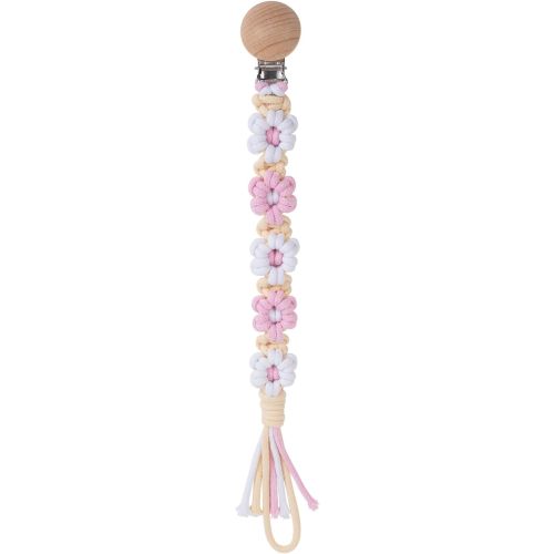 Pacifier Clip for Boys Girls Floral Daisy Macrame Baby Paci Clip Pacifier Holder Leash Boho Wooden Clips Handmade Braided Cotton Binky Clips (1pack:Pink Daisy B)