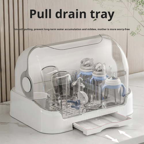 Xinwanna Baby Bottle Tableware Storage Box with Drain Tray 90° Large Transparent Bottle Drain Storage Case with 6 Brackets for Glass Cup White