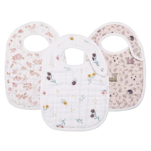 Snap Muslin Bibs for Girls, 3-Pack Baby Bibs for Infants, Newborns and Toddlers, 100% Cotton Muslin Absorbent & Soft Layers, Adjustable Snaps,"Spring"