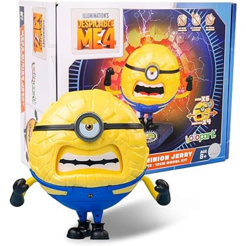 YOLOPARK Despicable Me 4 Toys, 4.7 Inch Minions Mega Jerry Action Figures, 360° Rotatable Body with 3 Changeable Facial Expressions Minion Model Kits, Gifts for Kids Ages 8 Years & Older