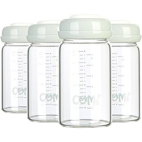 COMI Glass Storage Bottle 6oz with 4 Gray Lids