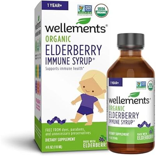Wellements Organic Elderberry Syrup for Kids | Supports Immune Health* for Babies & Toddlers, Made with Organic Elderberry, USDA Certified Organic & Non GMO | 1 Year +, 4 Fl Oz