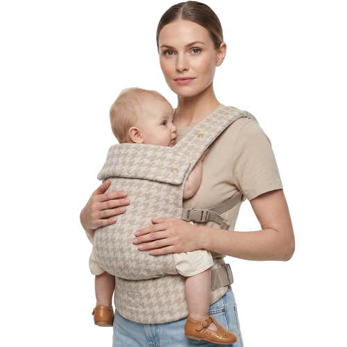 Lujifo Ergonomic Baby Carrier, Khaki Houndstooth, Cotton-Linen
