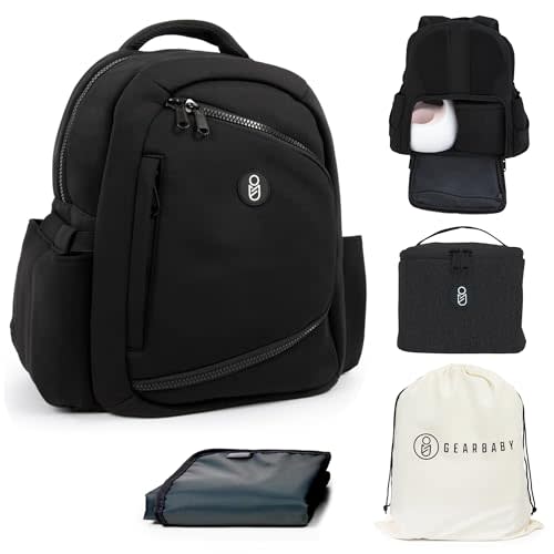Gear Baby Breast Pump & Diaper bag Compatible with Spectra S1, S2, Medela, Neoprene Wearable Baby Breast Milk cooler Travel Diaper Bag Backpack for Working Mom and Family with Changing Pad (Black)