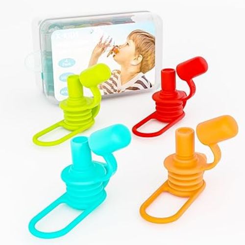 Baby Water Bottle Cap No Spill Silicone Bottle Top Water Bottle Spout Adapter for Toddlers Kids Travel Essentials, Leak-Proof, BPA-Free (Mix-4 Pack)
