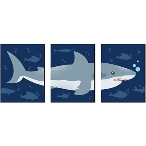 Big Dot of Happiness Shark Zone - Nursery Wall Art, Kids Room Decor and Jawsome Shark Home Decoration - Gift Ideas - 7.5 x 10 inches - Set of 3 Prints