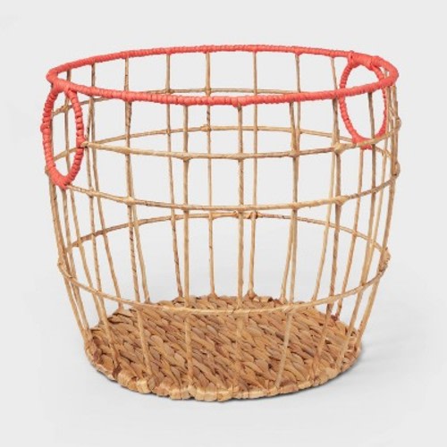 Large Natural with Fresh Melon Rim Kids' Woven Basket Red - Pillowfort™