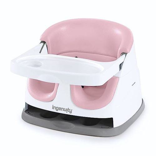 Ingenuity Baby Base 2-in-1 Booster Feeding and Floor Seat with Self-Storing Tray - Peony
