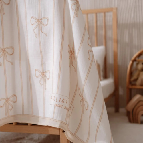 Ribbon/Beige Muslin Swaddle | Double-Layer Baby Blanket