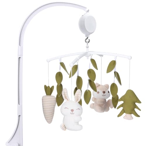 COTTONBEBE Crib Mobile 35 Lullaby Muisc, Organic Cotton Baby Mobiles for Cribs & Pack N Play, Easy to Install, Stuffed Animals Hanging Toys Newborn Boys & Girls, Safari Nursery Decor