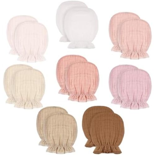8 Pairs Newborn Baby Muslin Mittens 0-6 Months No Scratch Elastic Wrist Soft Breathable Gloves Bulk Cotton for Infant