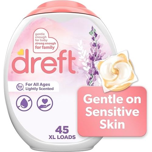 Dreft Laundry Detergent XL Pacs, Light Scent, Lavender, 45 Count