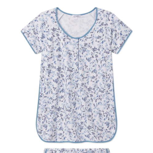 LAKE | Women | Pima Cotton Pajamas | Serene Blue Botanical Vines Maternity Shorts Set