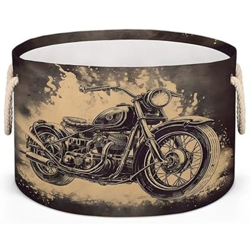 Vintage Motorcycle Storage Basket Collapsible Storage Bins with Handle Organizer Clothes Laundry Basket Kids Toys Blanket Baby Nursery Gift Basket for Boys Girls Room Decor