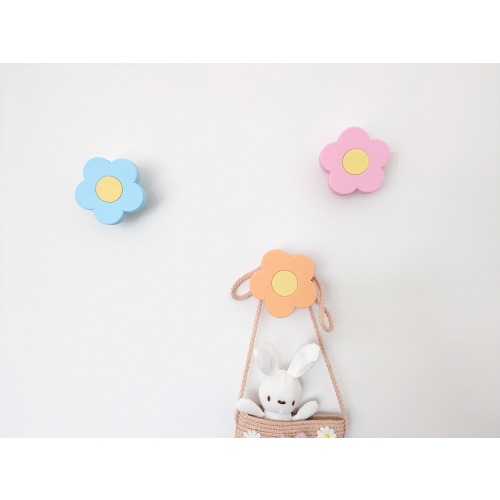Flower wall hooks for decor and organization  - nature garden floral for kids children rooms, colorful and fun house decor, hidden screws