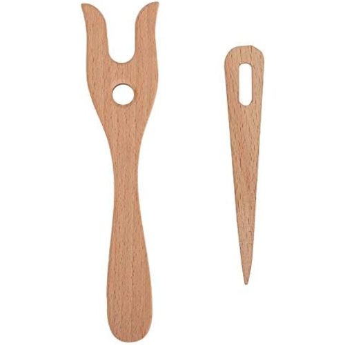 Wooden Knitting Fork and Big Eye Needle Set, DIY Craft Weaving Tool for Bracelets Necklaces Hair Braids Handmade Yarn Braider Kit for Kids Adults