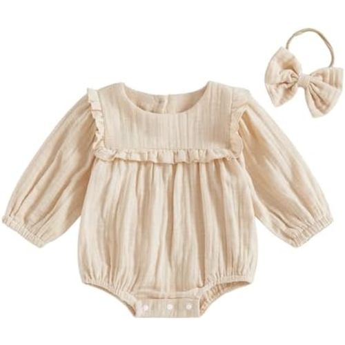 2pcs Infant Baby Girls Romper Dress Headband Long Sleeve Clothing Flowers Newborn Boho Girl Outfit Jumpsuit Clothes
