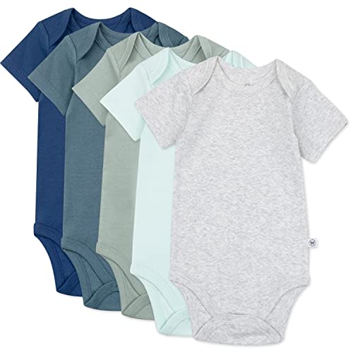 HonestBaby 5-pack Short Sleeve Bodysuits One-piece 100% Organic Cotton for Infant Baby Boys