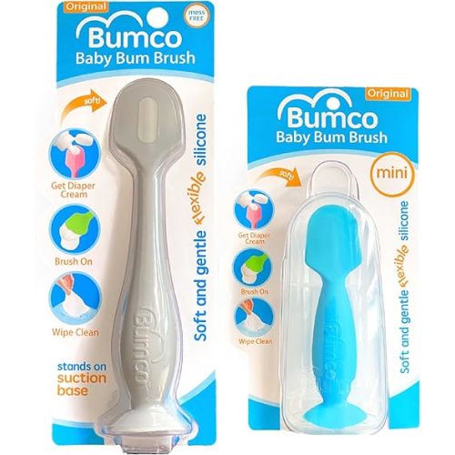 Bumco Baby Bum Brush + Mini Diaper Cream Spatula with Case - BPA-Free Butt Spatula Baby, Soft Diaper Spatula, Baby Diaper Cream Applicator, Mom-Invented Diaper Bag Essentials, Butt Spatula