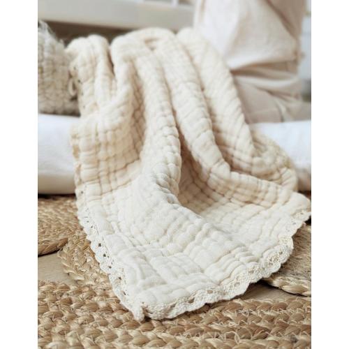 Organic Cotton Heirloom Baby Blanket with 9-Layer Lace Trim – 41&quot;x41&quot; | Baby Shower Gift