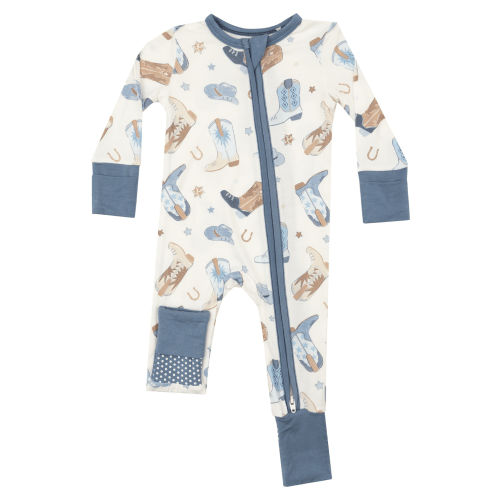 2-Way Zip Romper, Cowboy Boots Blue