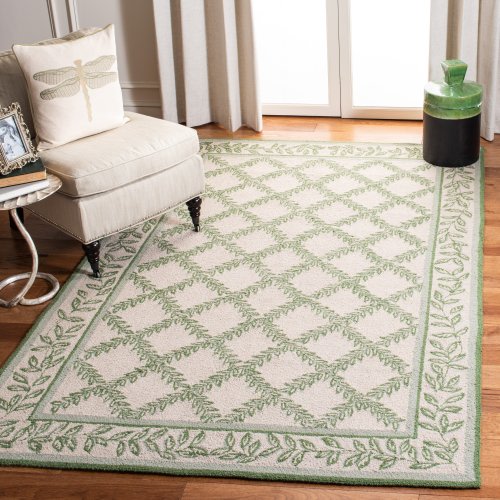 SAFAVIEH Handmade Chelsea Kimber Trellis French Country Wool Rug - 8' x 10' - Ivory/Light Green - Rectangle