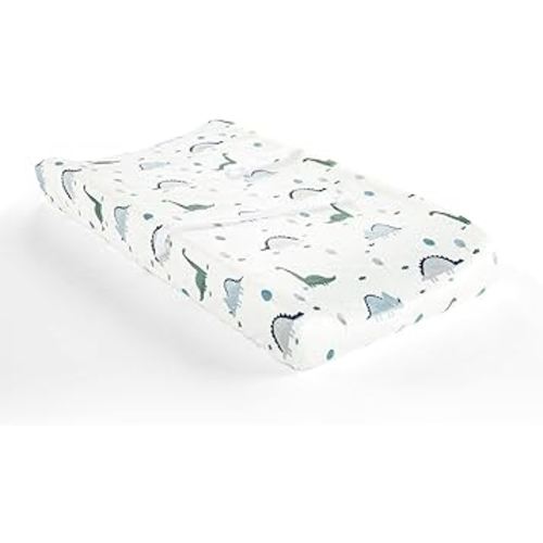 Lush Decor Baby Dinosaurs Roar Soft & Plush Changing Pad Cover, 32" x 16" x 5", Dusty Teal & Gray