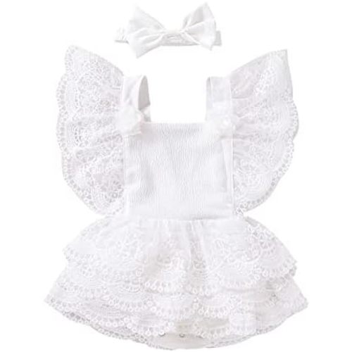 FYMNSI Newborn Baby Girl 1st Birthday Outfit Floral Lace Tulle Romper Tutu Dress Cake Smash Princess Boho Clothes Photo Shoot