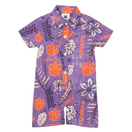 Clemson Tigers Wes & Willy Infant Vintage Floral Romper - Purple