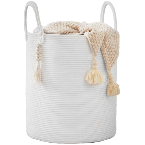 Inadays Laundry Basket 51L Large Clothes Laundry Hamper Woven Cotton Rope Tall Laundry Bag Baskets Toy Storage Organizer Collapsible Storage Basket for Blanket, Toys, Clothes, Pillows, White