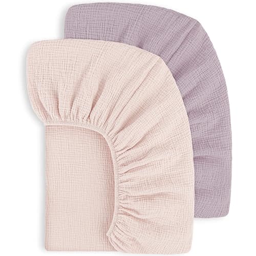 Susurration Muslin Crib Sheets 2Pack 100% Cotton Soft&Breathable Nursery Sheet 28x52inch Baby Fitted Bed Sheets for Standard Crib Mattress&Toddler Bed Mattress (Spring Garden)