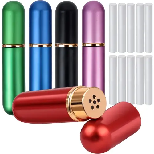 YGDZ Essential Oil Inhaler 5pcs Empty Personal Nasal Aromatherapy Inhalers Tubes Refillable Aluminum Glass Essential Oil Inhalers with 10 Cotton Wicks