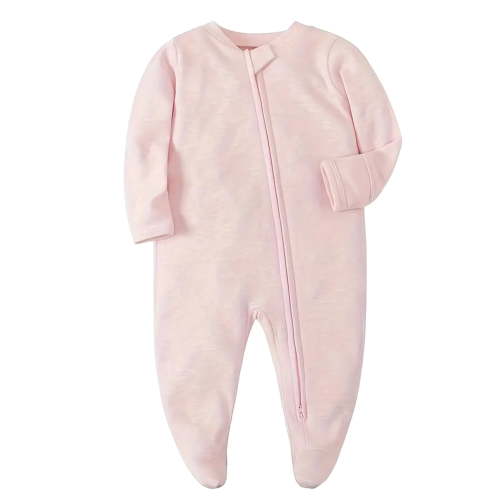 QEFJNO Newborn Baby Girls' Sleep and Play Footies Pajamas,2 Way Zipper with Mitten Cuffs Infant Sleeper Cotton PJs - Pink