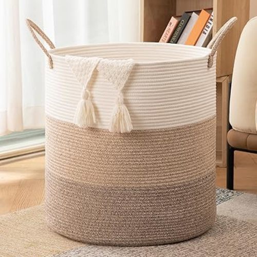 OIAHOMY 100L Laundry Hamper, Dirty Clothes Hamper for Bedroom, Collapsible Laundry Basket, Large Blanket Basket,Nursery Hamper with Handle, Blanket Storage for Living Room-18.5x21inches-Gradient Brown