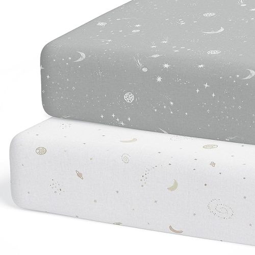 Sorrel + Fern 2-Pack Crib Sheet for Standard Crib Mattress (Galaxy, Moon and Stars) - Premium Fitted Sheets - Buttery Soft Cotton Blend - Galaxy, Moon, and Stars - Crib Sheets