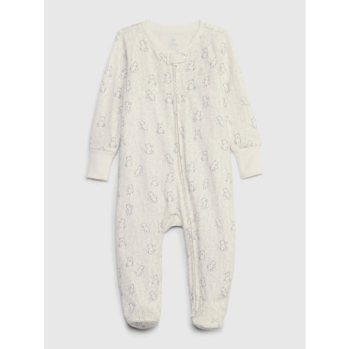 Baby First Favorites Organic CloudCotton Footed One-Piece in ivory frost bear, size: 3-6 M