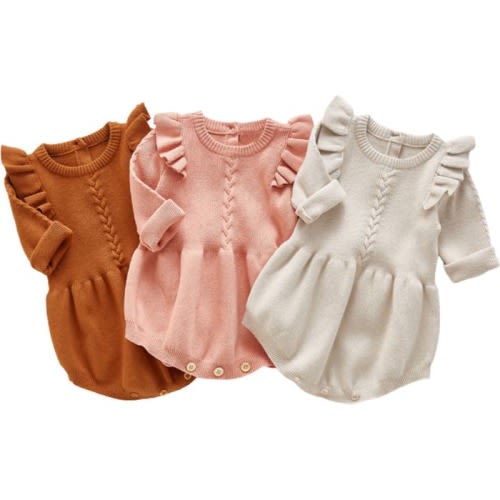 Baby Lizzie Ruffle Sleeve Knit Cotton Bodysuit, 0-3M, Pink