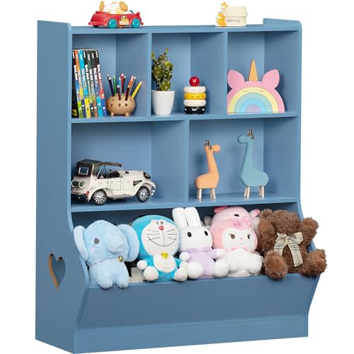 Lerliuo Kids Storage Organizer, 3 Tier Children Bookcase and Bookshelf, Toddler 6 Cubby Cabinet, Wood Book Shelf for Playroom, Bedroom, Living Room, Nursery, School 39.17'' H(Blue)