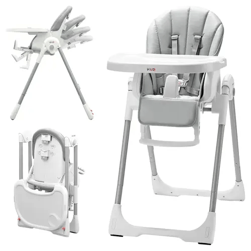 KÜB 3-in-1 Foldable Baby High Chair | Multifunctional Infant High Chairs for Babies and Toddlers | Removable Seat & Tray Easy Clean | 7 Height & 4 Recline Adjustable | 2 Locking Wheels (Grey)