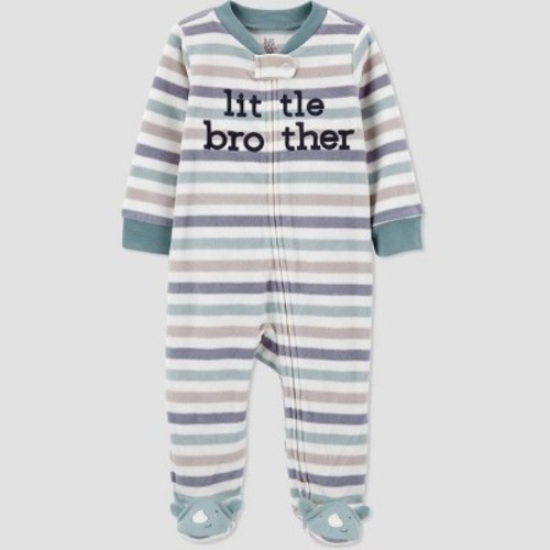 Baby Boys' 'Little Brother' Striped Footed Pajamas - Just One You® made by carter's Gray/Blue Newborn