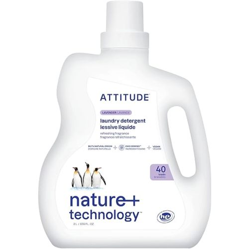 ATTITUDE Liquid Laundry Detergent, EWG Verified Laundry Soap, HE Compatible, Vegan and Plant Based Products, Cruelty-Free, Lavender, 40 Loads, 67.6 Fl Oz