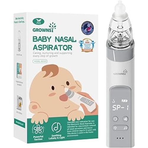 GROWNSY Nasal Aspirator for Baby, Baby Nose Sucker Pro with 3 Soft Silicone Tips, Adjustable Suction, Electric Nose Suction for Baby, Built-in Music & Light Soothing