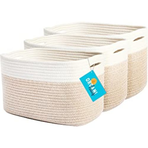 OrganiHaus Toy Storage Bins 3-Pack | Cotton Rope Basket for Storage | Woven Baskets for Storage | Decorative Baskets for Storage | Cotton Rope Storage Baskets | Towel Basket for Bathroom - Light Honey