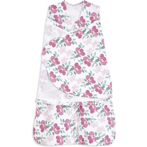 HALO 100% Cotton Sleepsack Swaddle, 3-Way Adjustable Wearable Blanket, TOG 1.5, Stems, Newborn, 0-3 Months