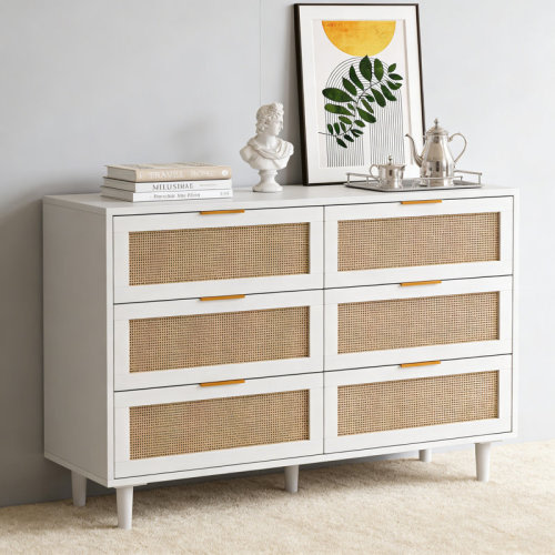 Dakota Fields 6-Drawer Rattan Dresser, Modern Wood Storage Chest With Deep Drawers For Bedroom Or Living Room | Wayfair