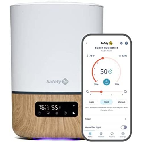 Safety 1st Connected Smart Humidifier — 1 Gallon (3.8L) Tank Size, Cool Mist Humidifier with Hygrometer and Nightlight, and Whisper Quiet for Baby Bedroom, Nursery, iOS and Android Compatible