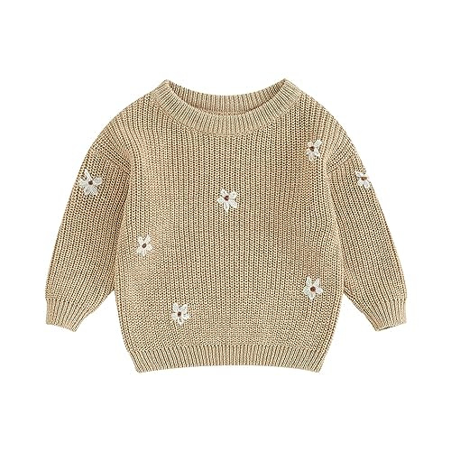Pivanzore Baby Girl Toddler Knit Sweater Winter Clothes Cute Flower Crewneck Long Sleeve Pullover Newborn Infant Warm Tops