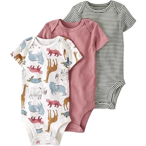 little planet by carter's Unisex Baby 3-pack Short Sleeve Bodysuits Made With Organic Cotton